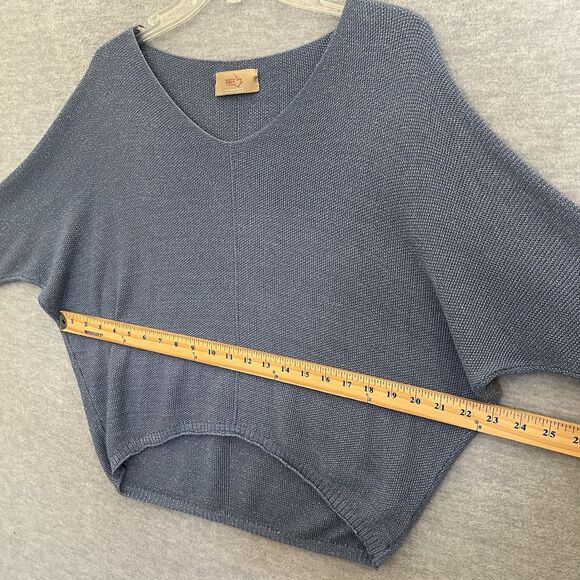 Free For Humanity Lagenlook Boxy Sweater One Size Metallic Blue Batwing Pullover - Picture 8 of 10